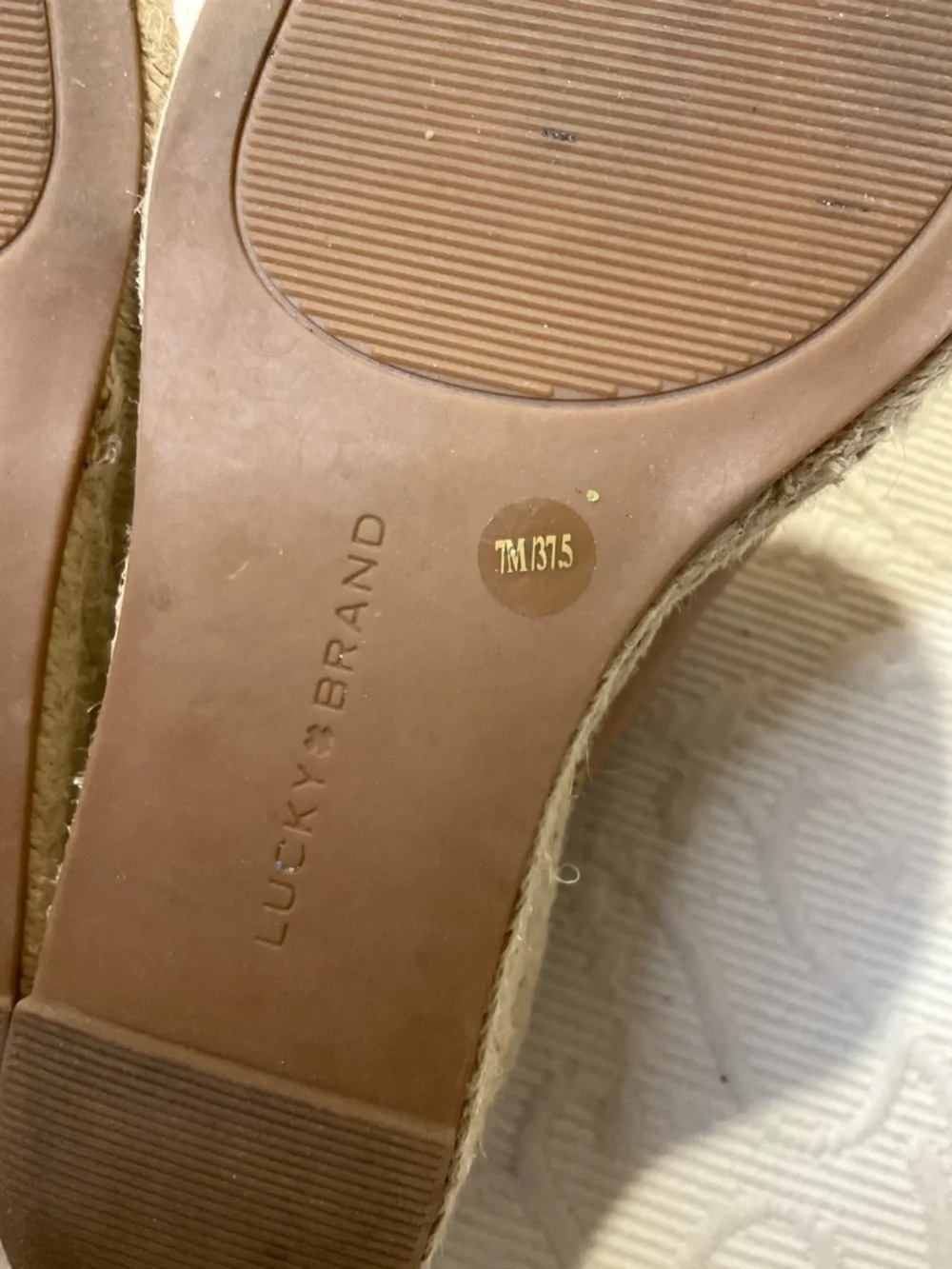 Lucky Brand Taupe Leather Espadrille Wedge Slides